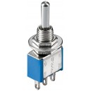 Interrupteur &agrave; bascule miniature, MARCHE - ARR&Ecirc;T - MARCHE, 3 broches, bo&icirc;tier bleu