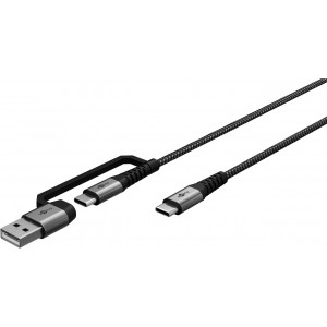 2en1 C&acirc;ble Textile USB, Gris Sid&eacute;ral/Argent, 3 m