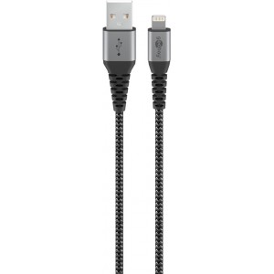 C&acirc;ble Textile Lightning vers USB-A avec Connecteurs M&eacute;talliques, 2 m